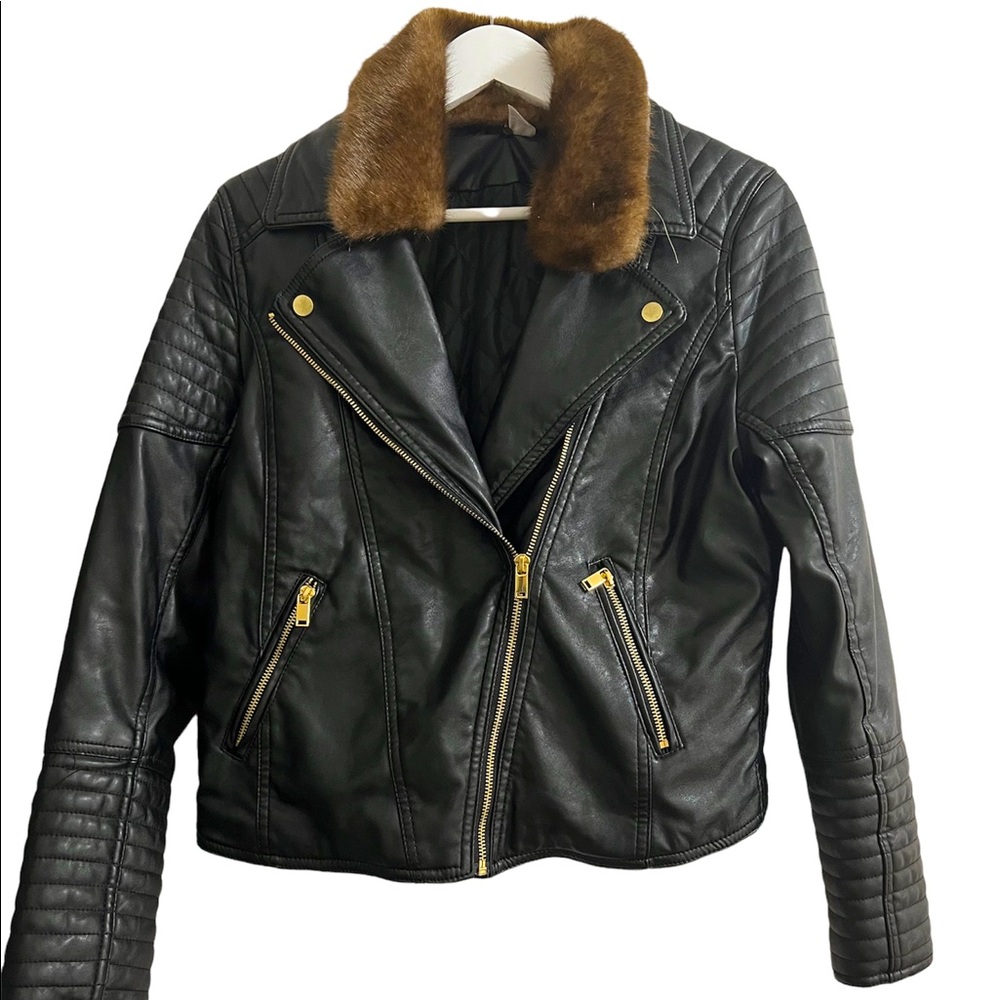 H& M Faux Fur Leather Jacket Coat Bomber